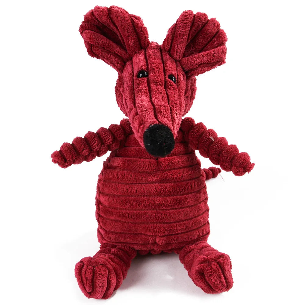 FanzyMarket dog chew toy with corduroy plush, squeaky, molar cleaning design, featuring monkey and pig shapes for large dogs.