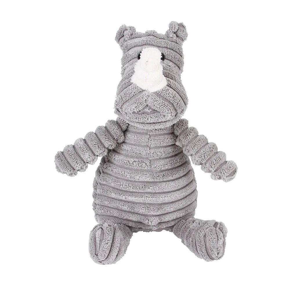 FanzyMarket dog chew toy with corduroy plush, squeaky, molar cleaner design featuring monkey and pig shapes for large dogs.