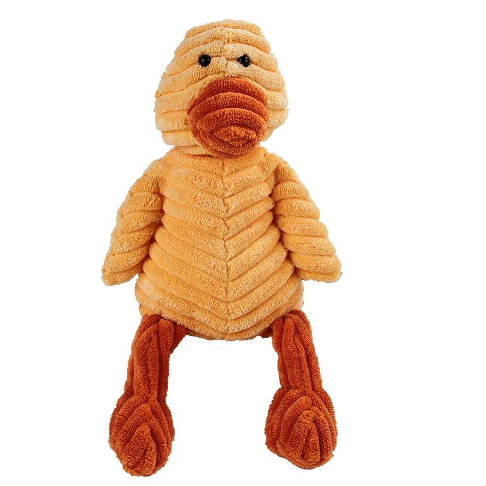 FanzyMarket dog chew toy with corduroy plush, squeaky, molar cleaning design, featuring monkey and pig shapes for large dogs.