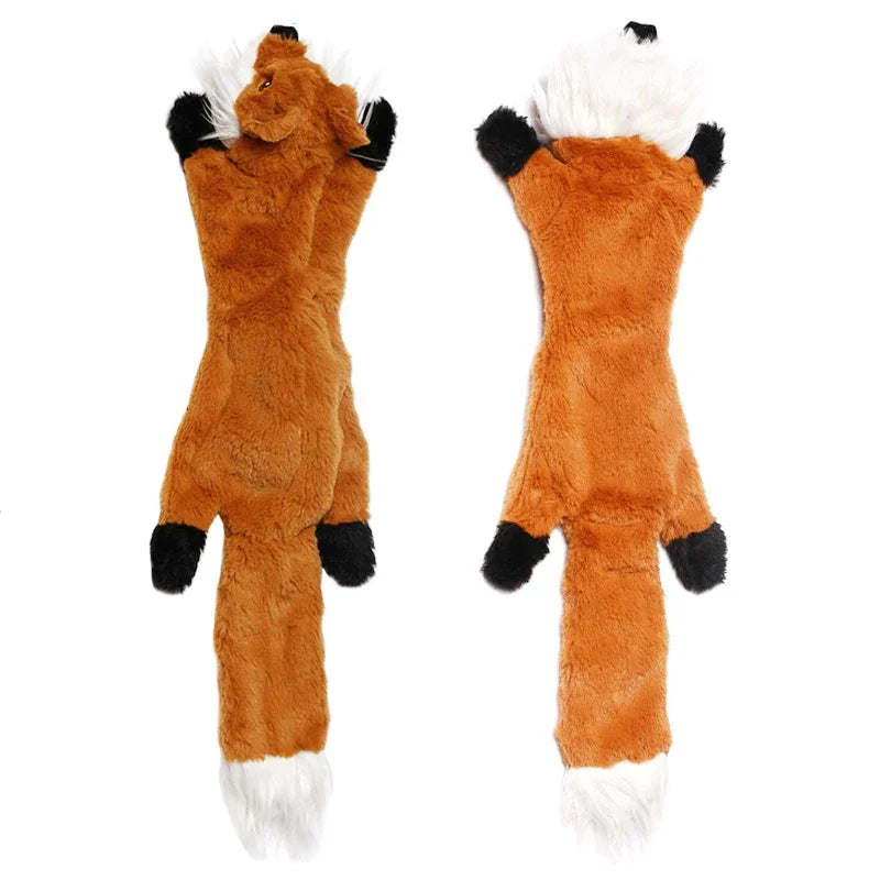 FanzyMarket plush squeaky dog toy, 45cm lifelike fox design, durable no-stuffing crinkle chew toy with built-in squeakers for dogs.