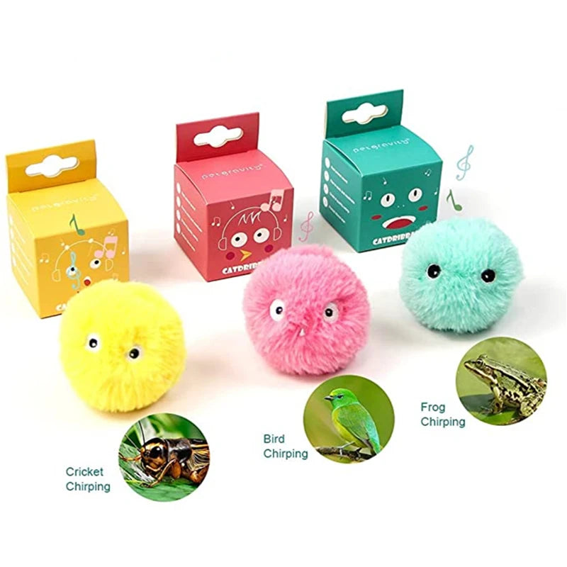 FanzyMarket plush touch-activated cat sound ball toy with electronic catnip squeak, designed for kittens and cats to play and engage.