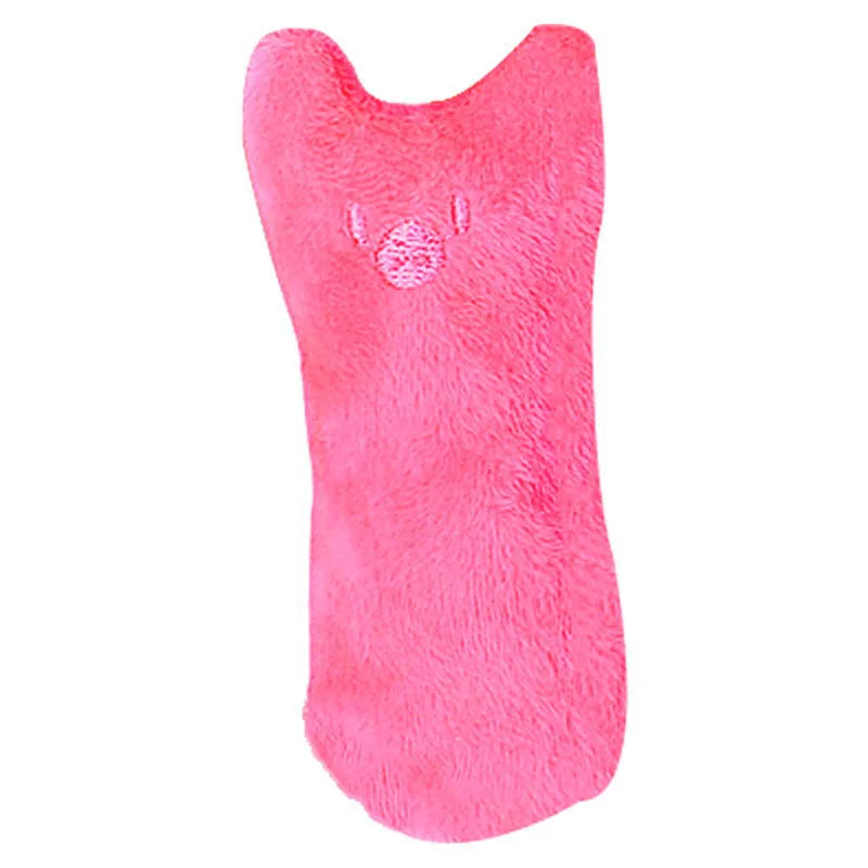 FanzyMarket green plush catnip chew toy with squeaker, designed for teeth cleaning and entertainment for kittens and adult cats.
