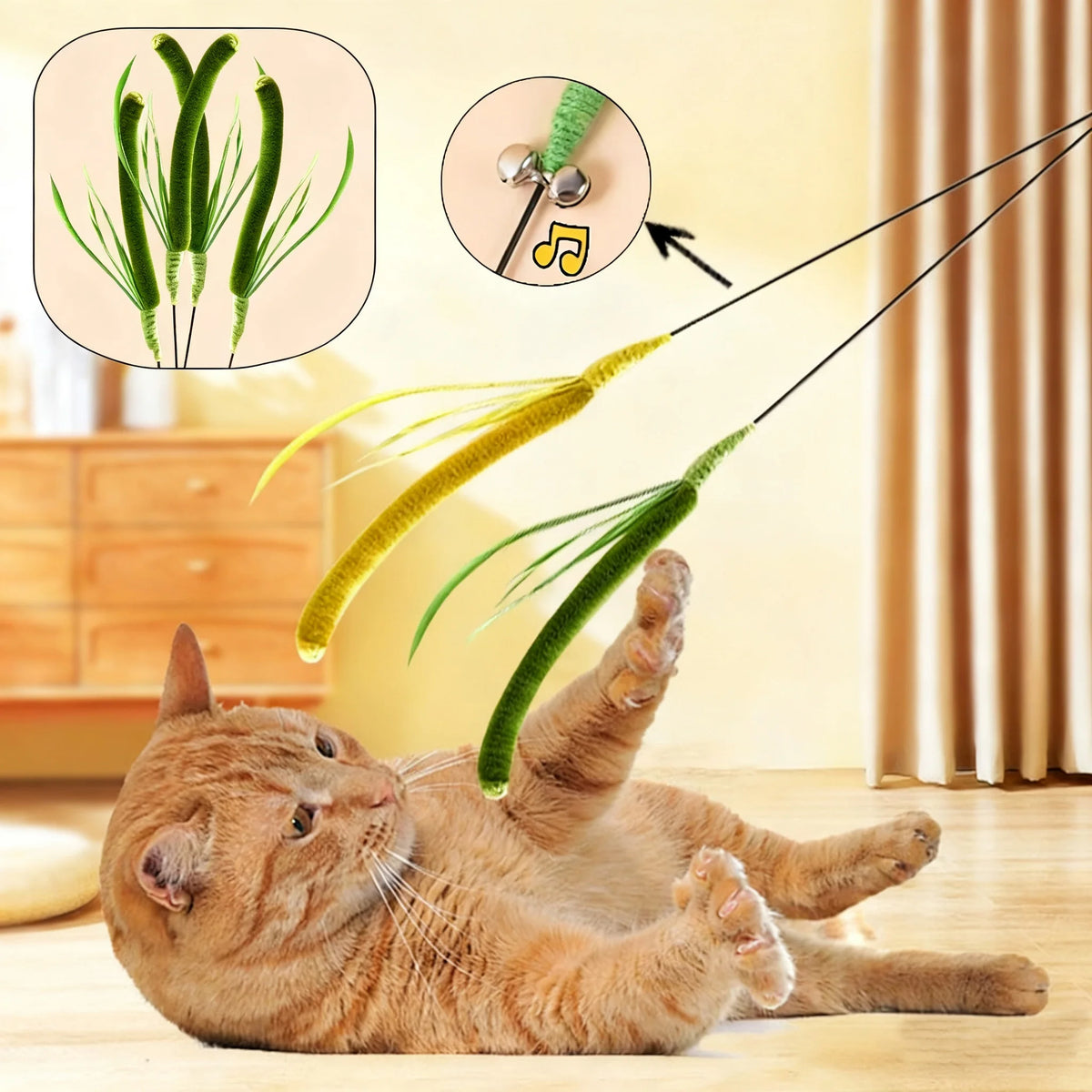 FanzyMarket interactive feather wand cat toy with 50cm pole, bite-resistant feathers, and rattle sound for kittens.