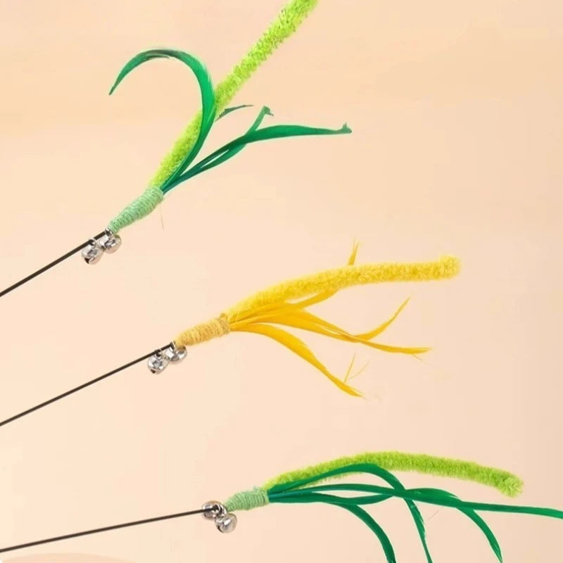 FanzyMarket interactive feather wand cat toy with a 50 cm pole, bite-resistant feathers, and rattle sound for kittens.