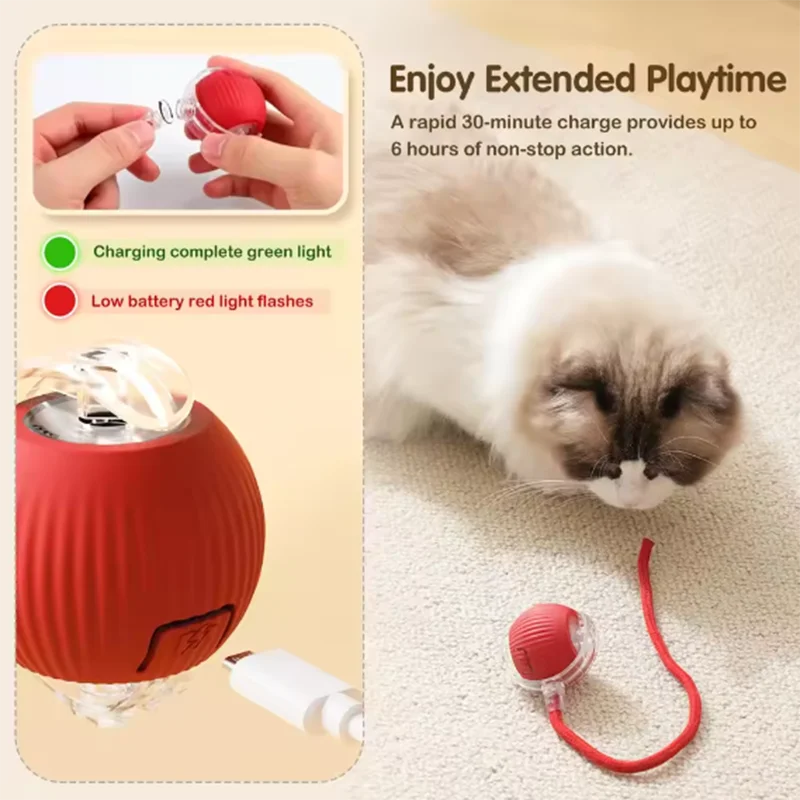 FanzyMarket interactive smart cat toy ball, green USB rechargeable rolling pet toy with obstacle avoidance and long battery life.