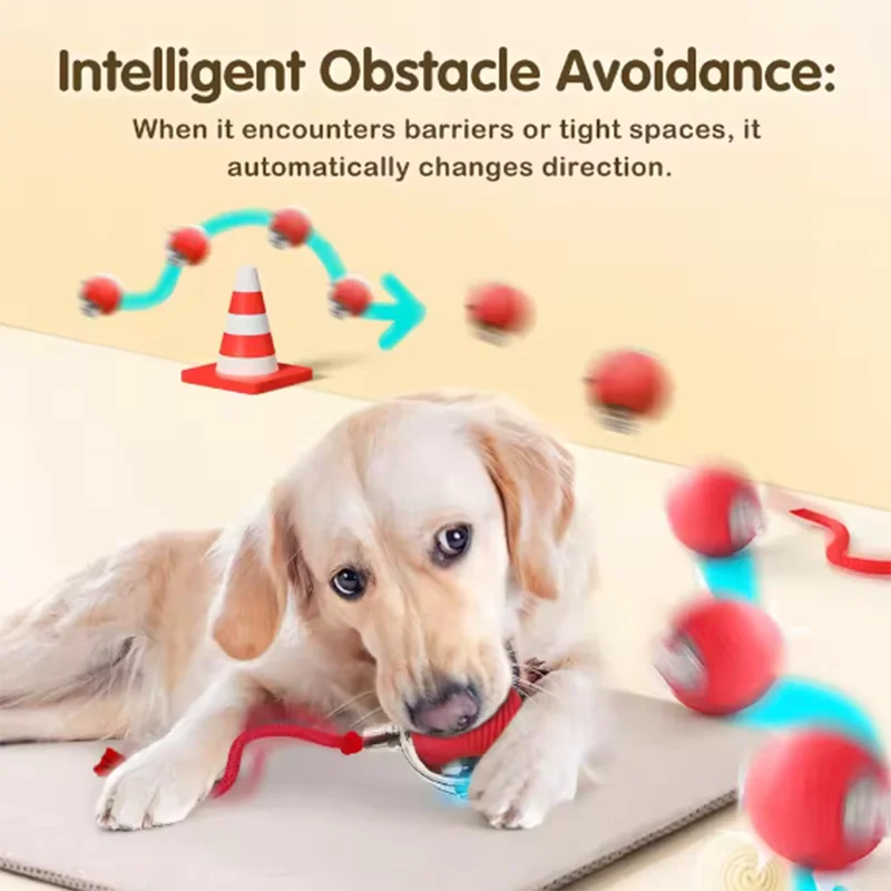 FanzyMarket interactive smart cat toy ball, green USB rechargeable rolling pet toy with obstacle avoidance and long battery life.