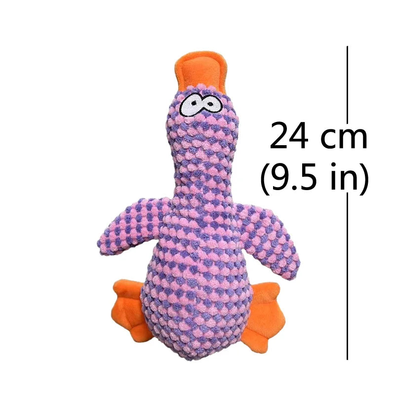 FanzyMarket plush duck squeak dog toy, small to large, green, soft plush with squeaker, designed for puppies and dogs to chew and play.