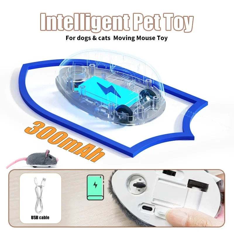 FanzyMarket motorized plush mouse cat toy with fast-moving electronic action, designed for interactive feline play and entertainment.