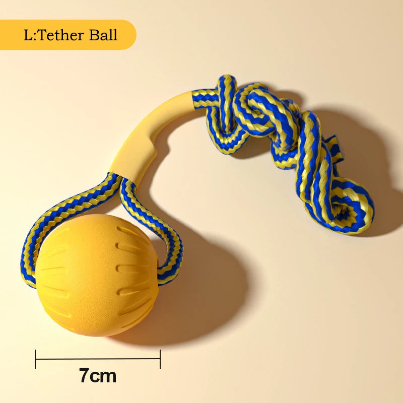 FanzyMarket EVA dog toys 4-pack including flying disc, ball, and tug rope for puppies and adult dogs, chew-proof and teeth cleaning.