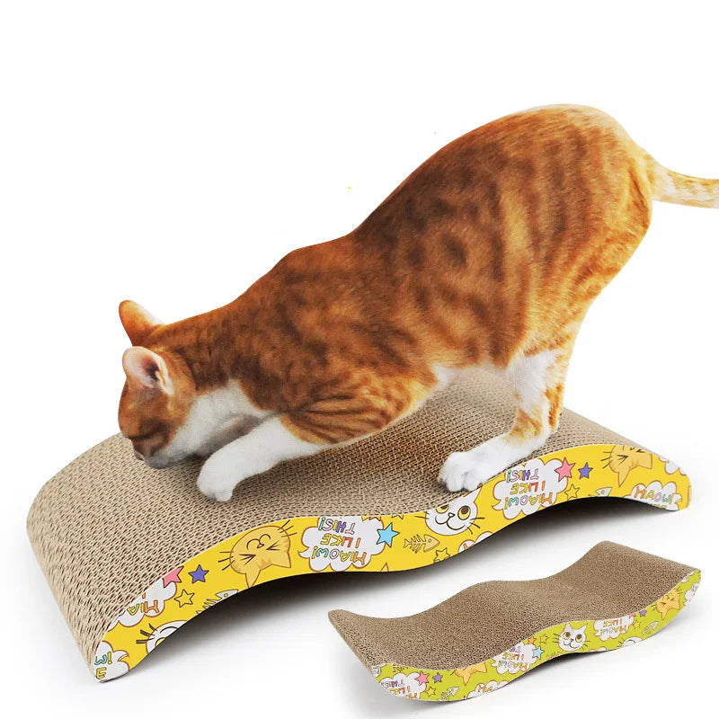 FanzyMarket double-sided corrugated cardboard cat scratcher with catnip, designed for sofa, bed, and cushion scratching.