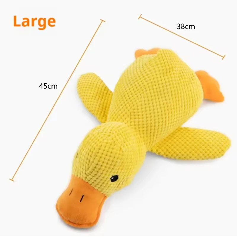 FanzyMarket plush duck dog toy with squeaker, soft and cuddly for dogs, designed for interactive play and boredom relief.