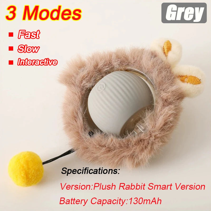 FanzyMarket rechargeable automatic rolling ball toy for cats and dogs with faux tail, engaging, interactive pet toy in green.