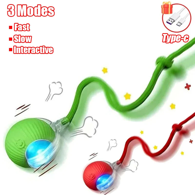 FanzyMarket rechargeable interactive rolling ball toy with faux tail for cats and dogs, designed to entertain pets with movement.