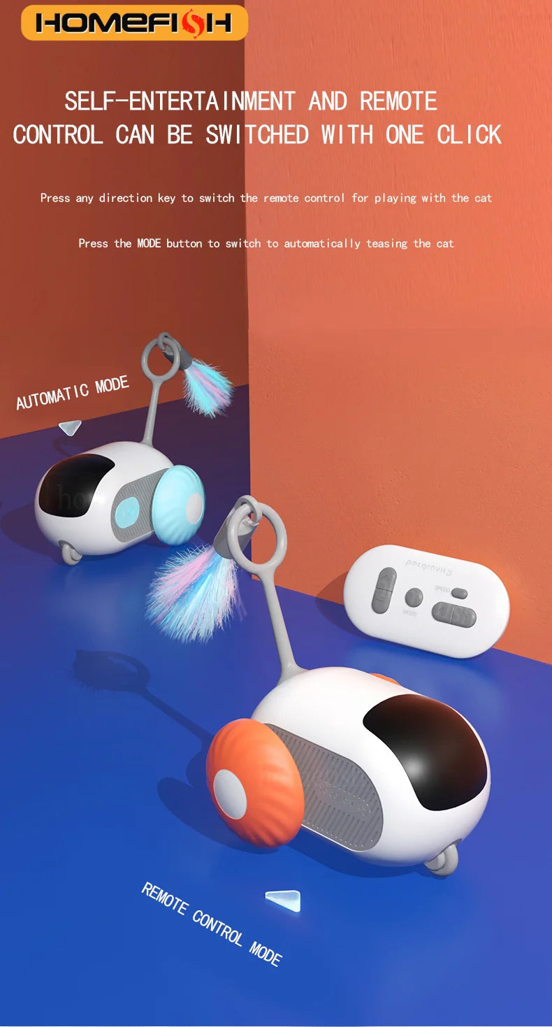 Orange FanzyMarket interactive remote control cat toy car with 2 modes, automatic moving, for cats and small dogs, kitten training.