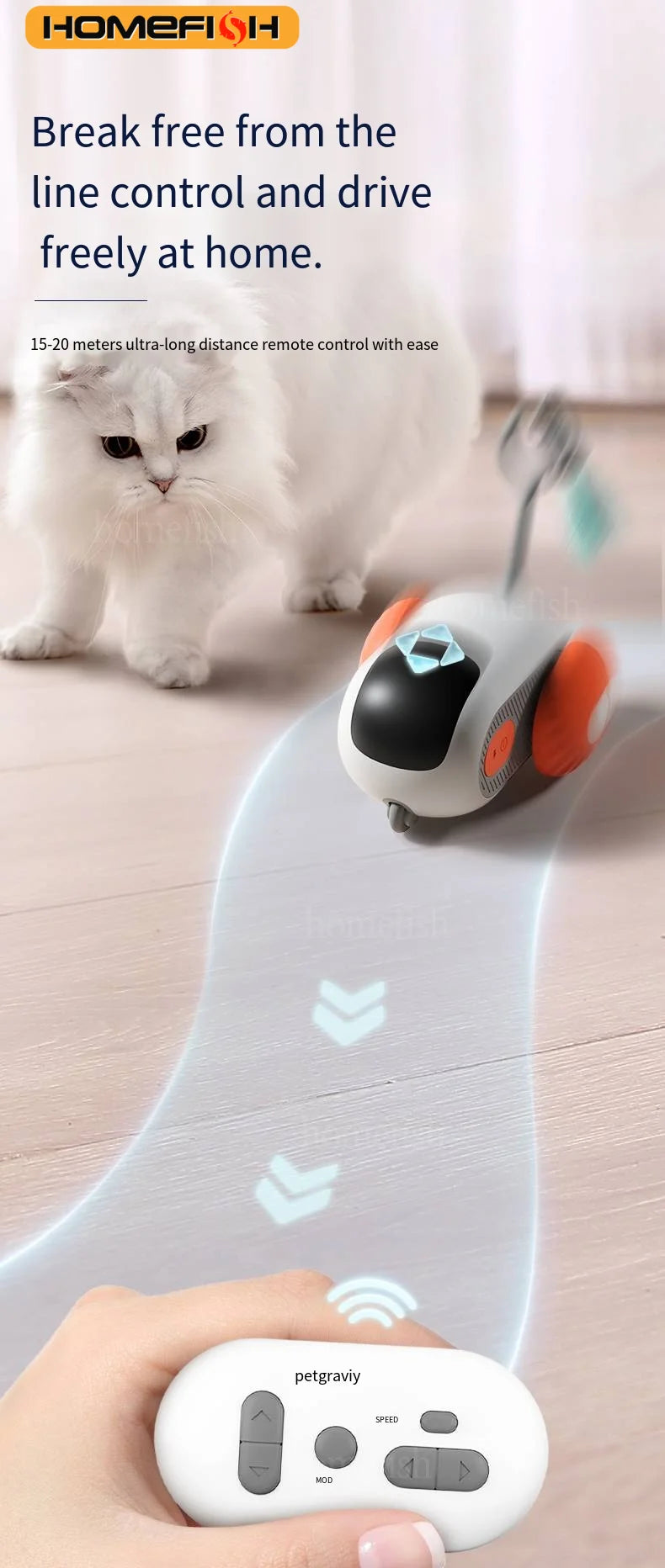 FanzyMarket interactive remote control cat toy car in orange with 2 moving modes for cats and small dogs, perfect for kitten training.