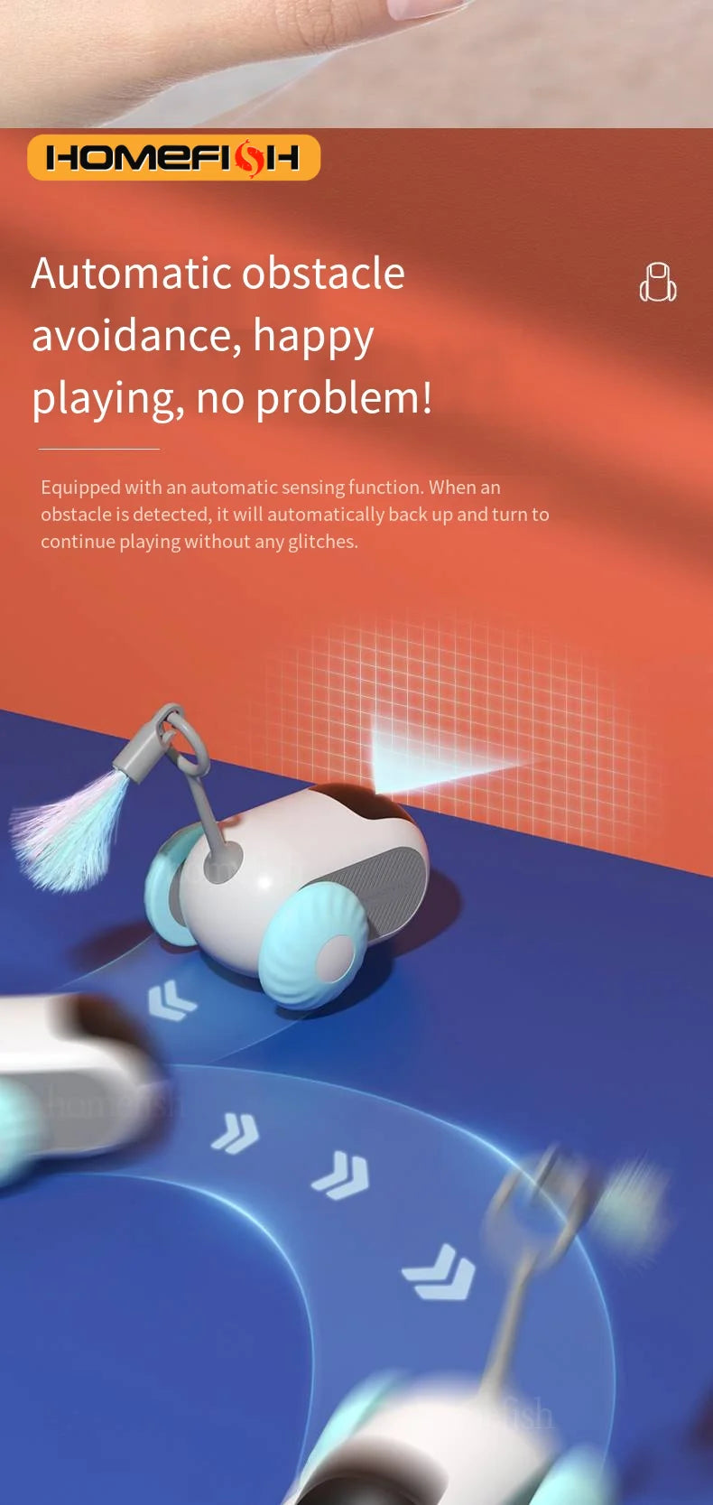 FanzyMarket interactive remote control cat toy car in orange with 2 moving modes, designed for cats and small dogs, ideal for kitten training.