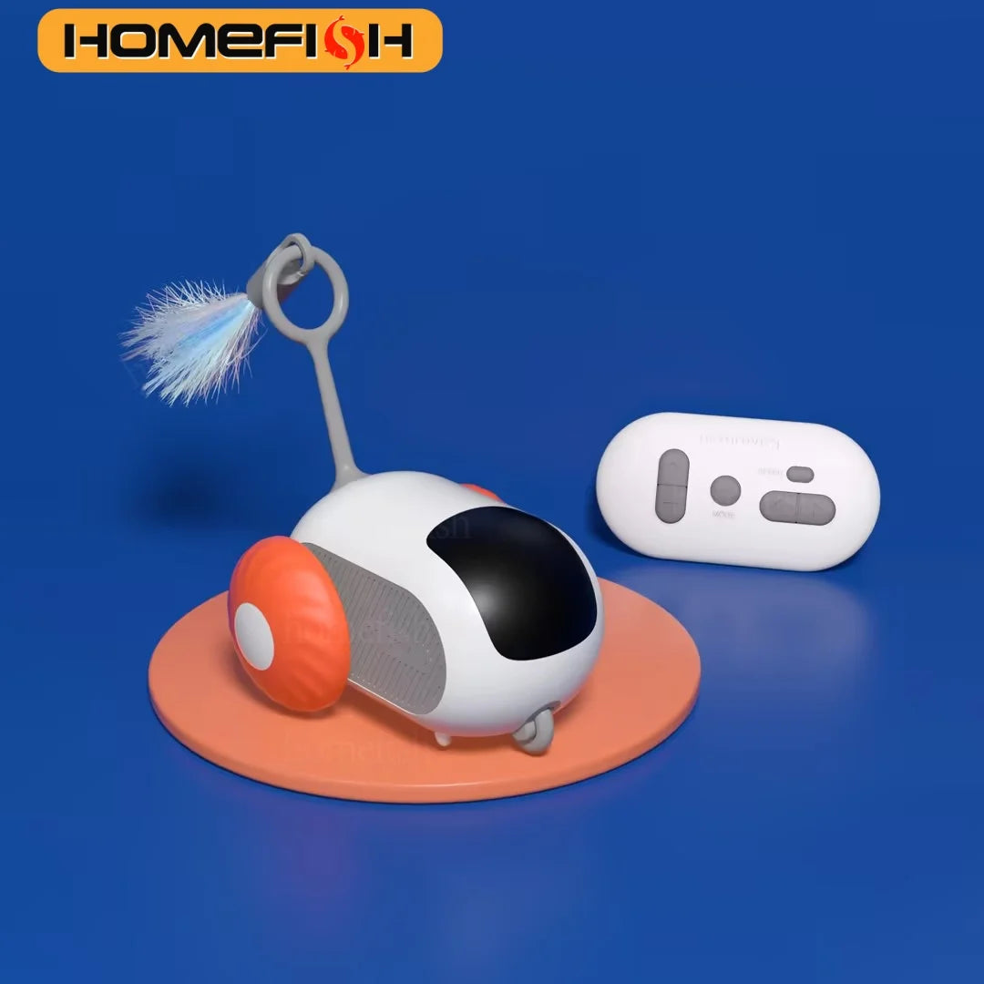 FanzyMarket interactive remote control orange cat toy car with 2 movement modes for cats and small dogs, perfect for kitten training.