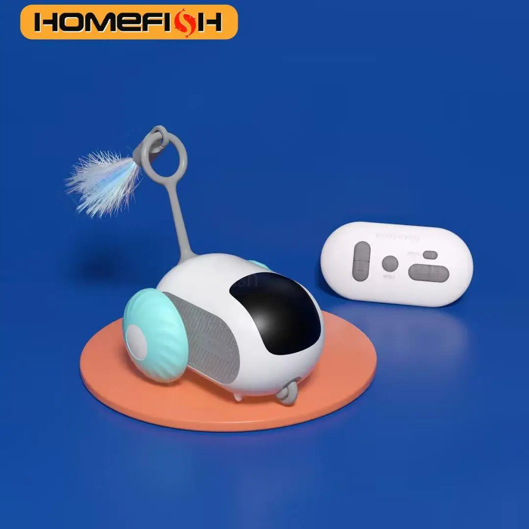FanzyMarket interactive remote control cat toy car in orange with two moving modes, designed for cats and small dogs.