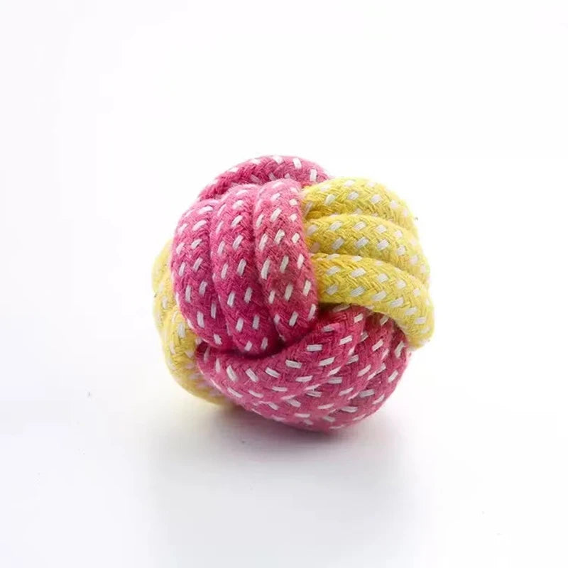 Candy-colored cotton rope ball chew toy for dogs and cats, durable tug and fetch pet toy in orange, by FanzyMarket.