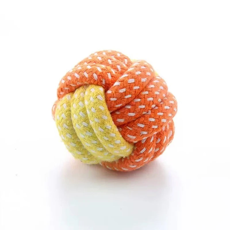 Candy-colored cotton rope ball chew toy for dogs and cats, durable tug and fetch pet toy by FanzyMarket.