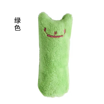 Pink plush catnip teeth-grinding toy from FanzyMarket, interactive chew and vocal toy for cats and kittens.