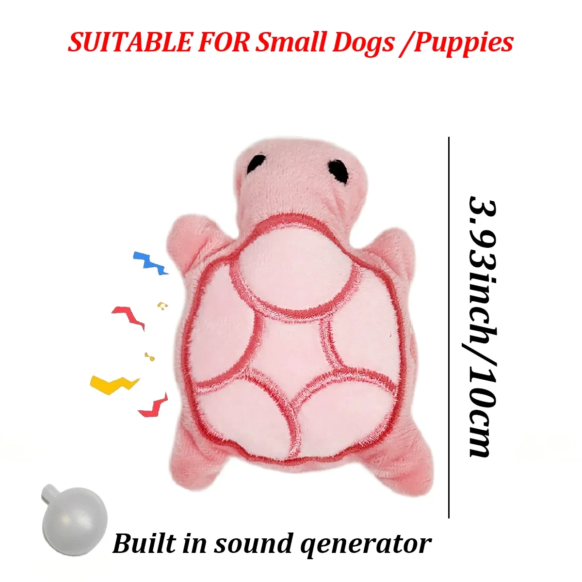 Pink plush turtle dog toy for puppies, teething chew toy with bite-resistant fleece, promotes dental health and interactive play.