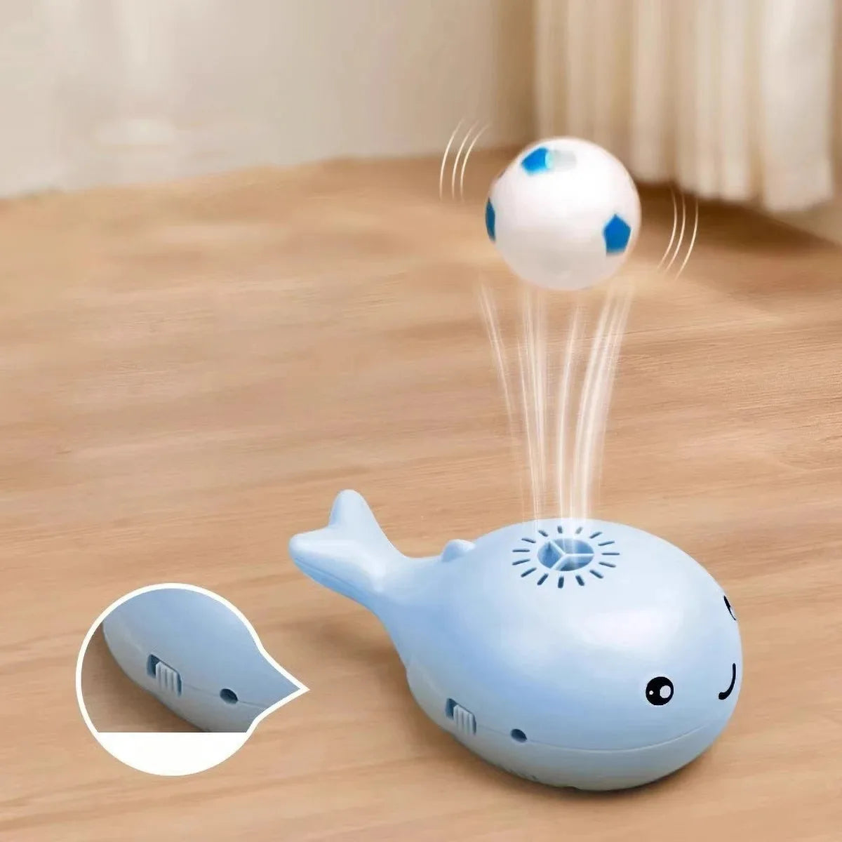 Whale-shaped electric floating cat toy by FanzyMarket with USB charging, dual-function fan, portable design, pink color, 3C certified.