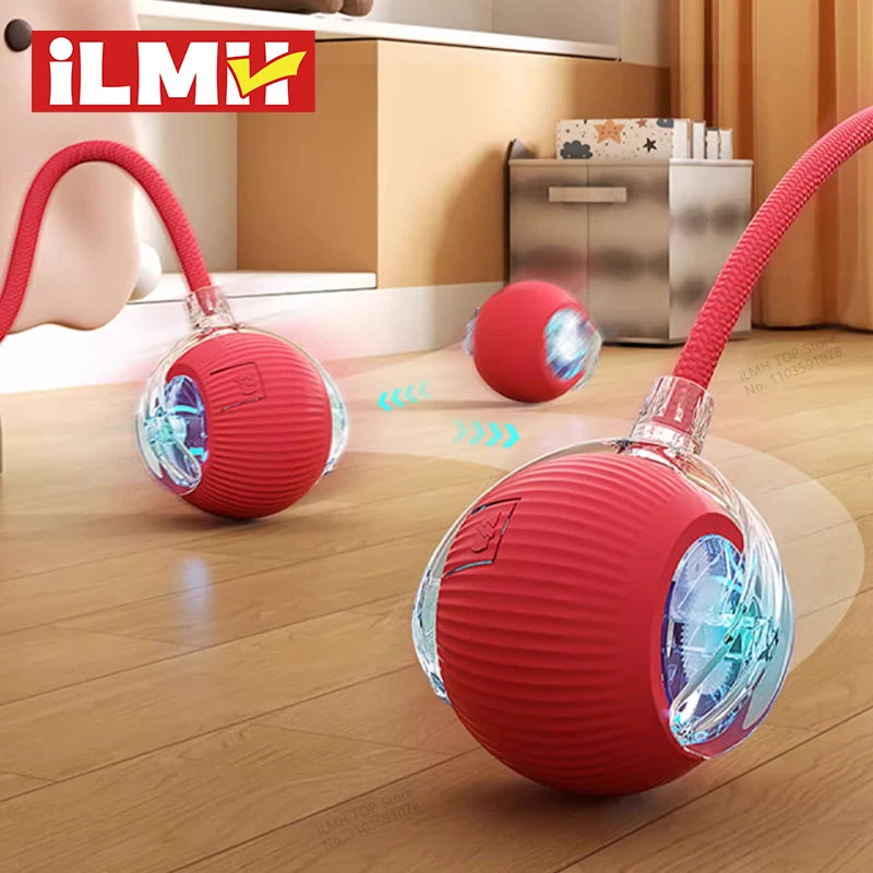 FanzyMarket rechargeable interactive cat ball toy with LED, tail, and obstacle avoidance, designed for engaging feline play.