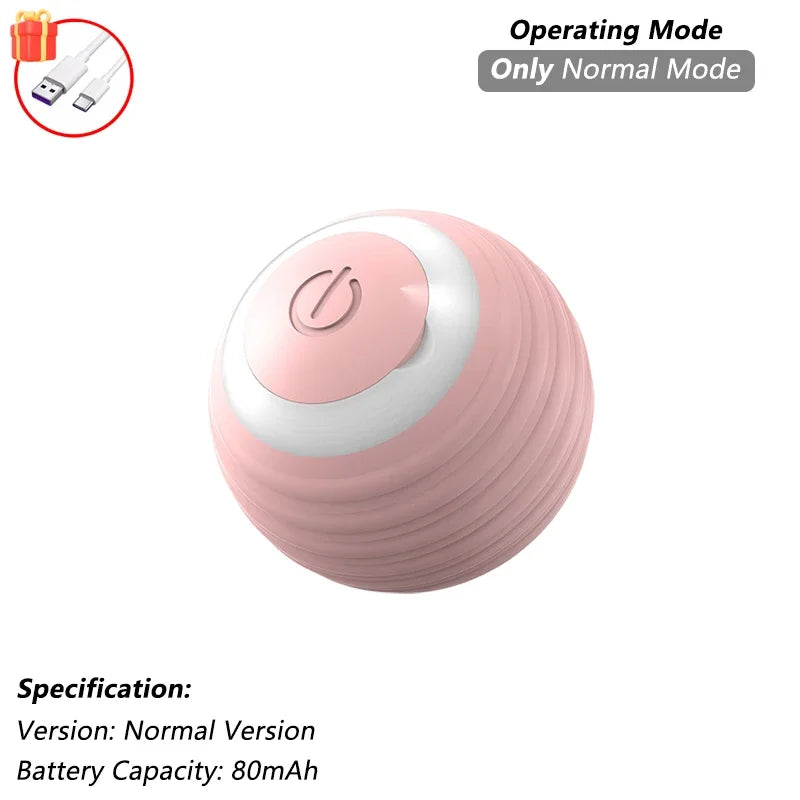 Rechargeable interactive cat ball toy by FanzyMarket with LED lights, tail, automatic rolling, and obstacle avoidance for playful cats.