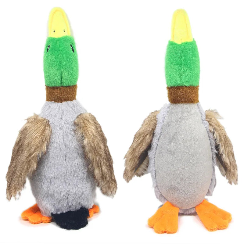 FanzyMarket plush duck squeaky dog toy with chew rope, bite-resistant material, designed for dental cleaning and play.