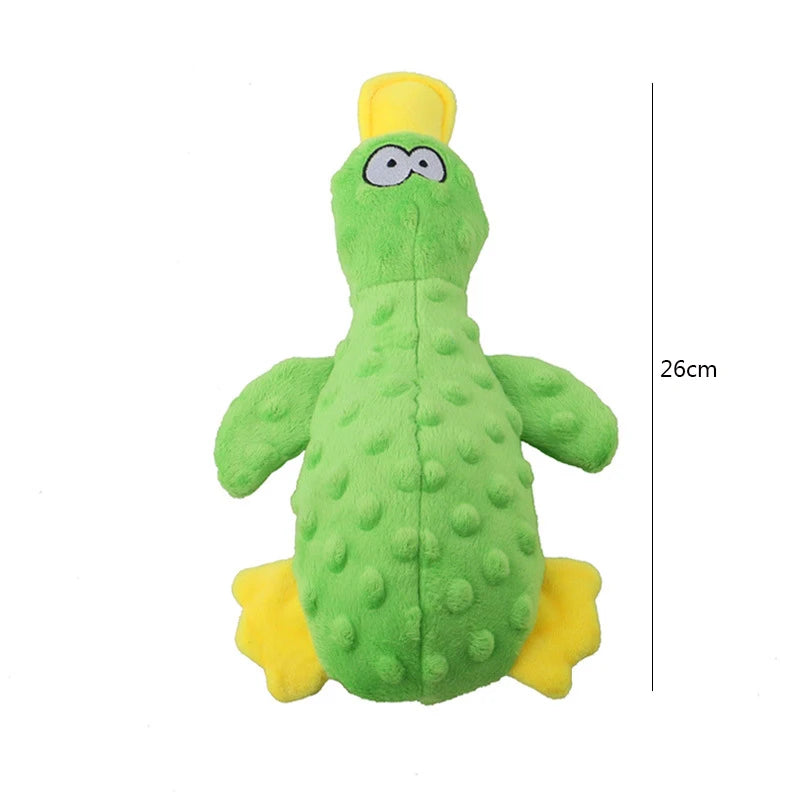 FanzyMarket plush duck squeaky dog toy with chew rope, bite-resistant design, ideal for dental cleaning and interactive play.