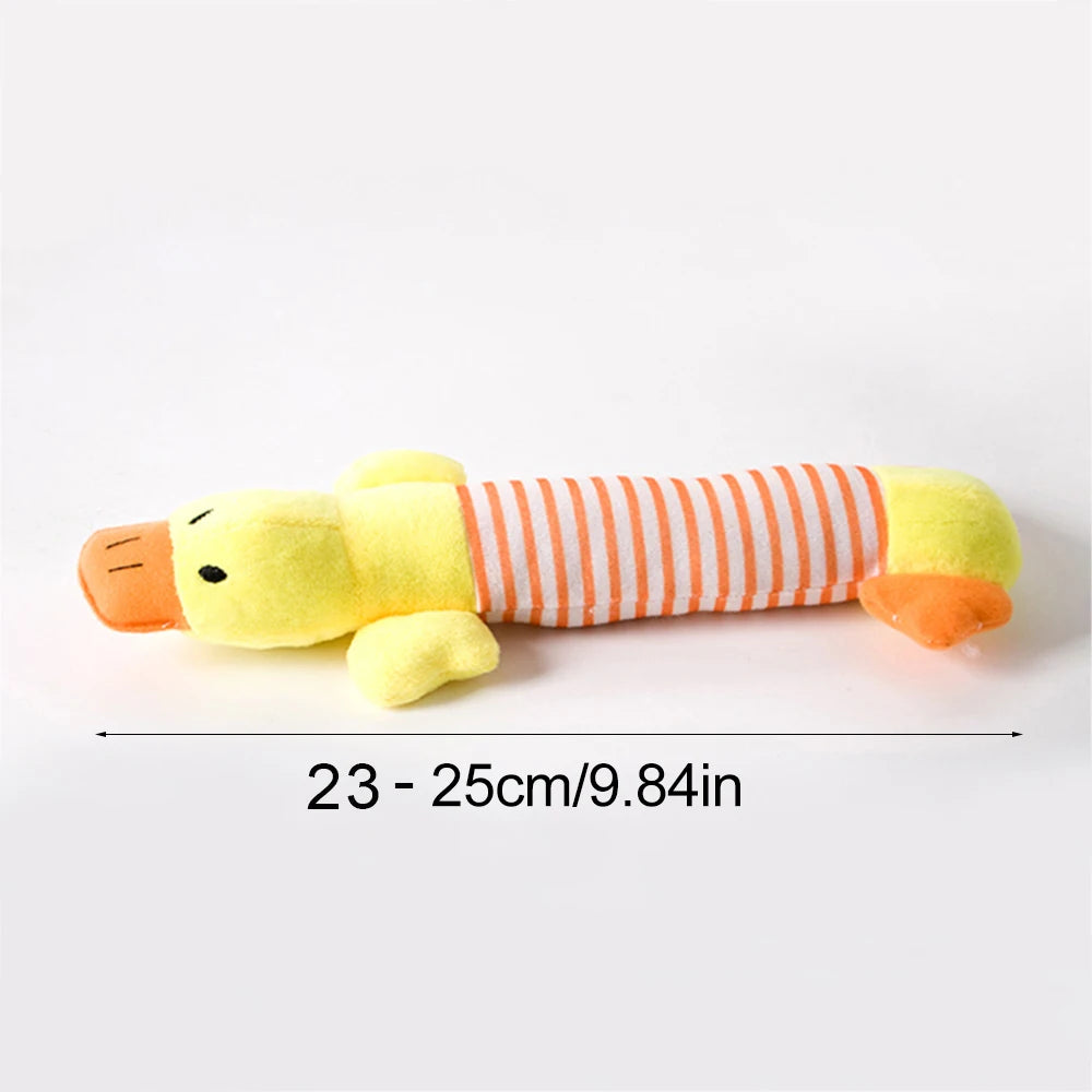 FanzyMarket plush duck squeaky dog toy with chew rope, bite-resistant design, ideal for dental cleaning and play.