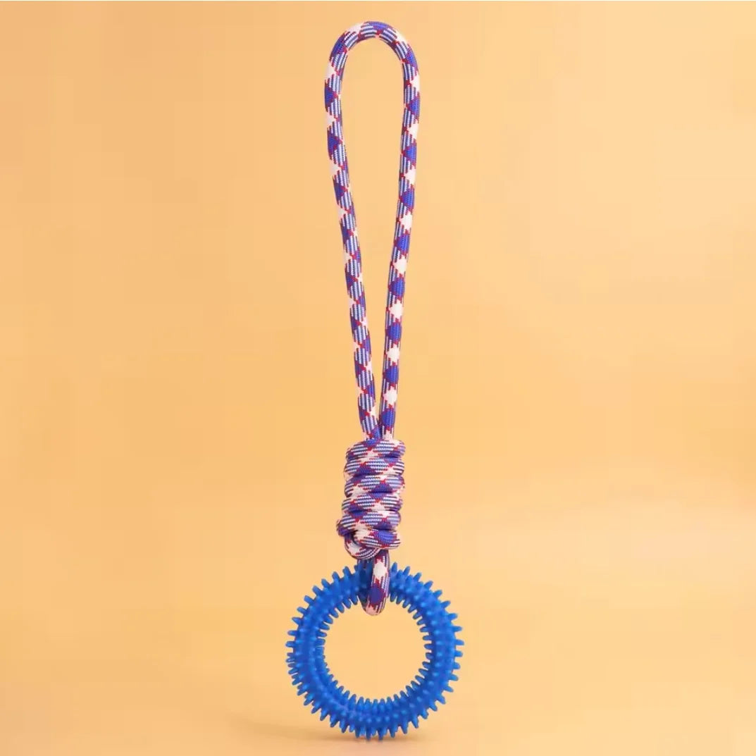 FanzyMarket Interactive Spiked Dog Ring Toy made of rubber, designed for teeth cleaning and training for dogs.
