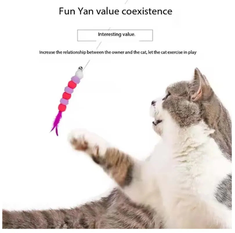 FanzyMarket interactive cat teaser wand with bell and feather toy for kittens and cats, suitable for pet play and stimulation.