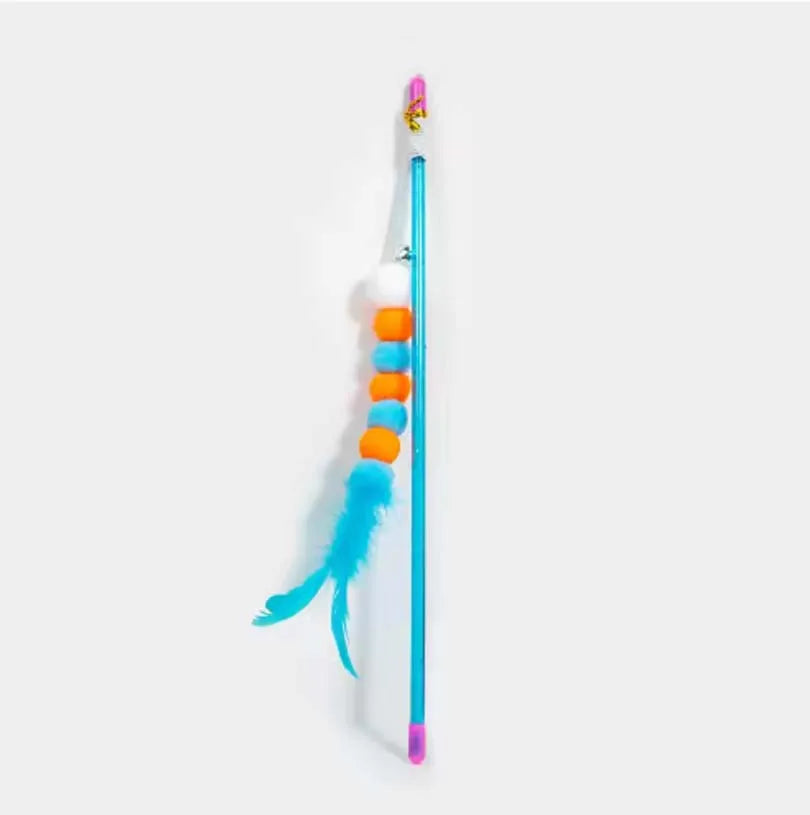 FanzyMarket interactive cat teaser wand with bell and feather toy, designed for kittens and cats, in black color.