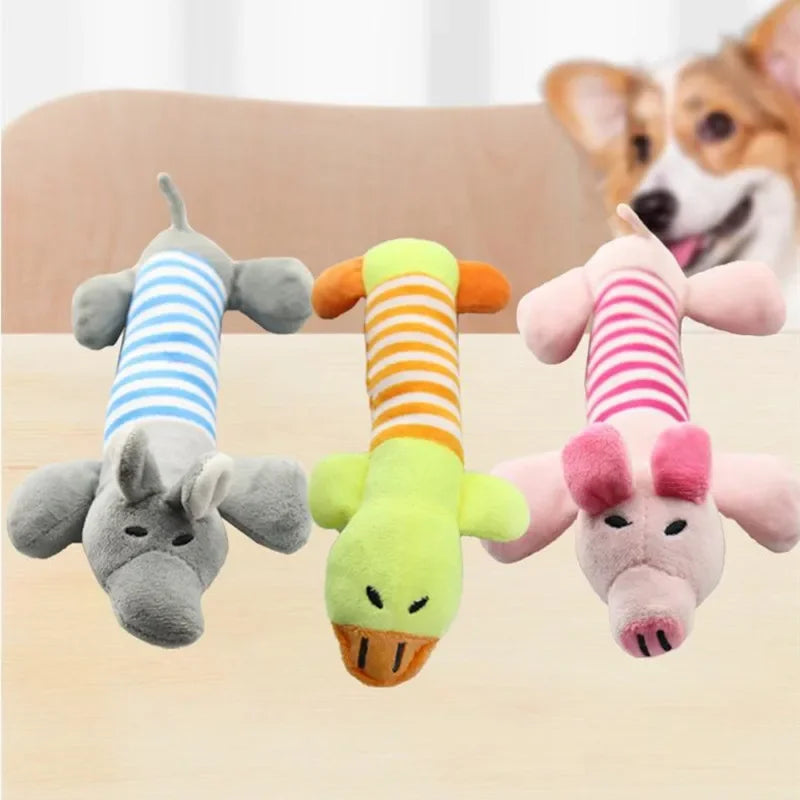 FanzyMarket 3-pack plush duck dog toys with soft squeaker, no-stuffing design, ideal for puppies, small and senior dogs.