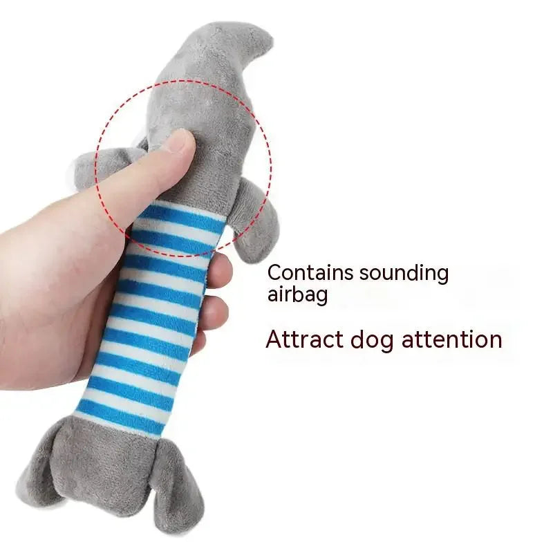 Set of three plush duck dog toys with squeakers, no stuffing, soft fabric, ideal for puppies, small, and senior dogs by FanzyMarket.