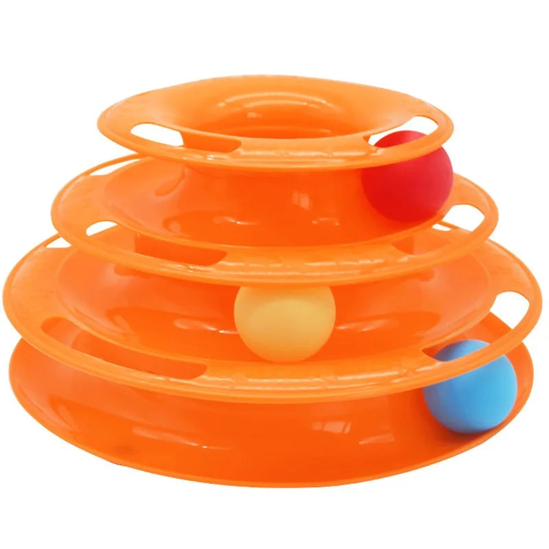 Blue FanzyMarket interactive cat turntable toy with 3- or 4-layers spinning design, designed for self-play and boredom relief for cats.