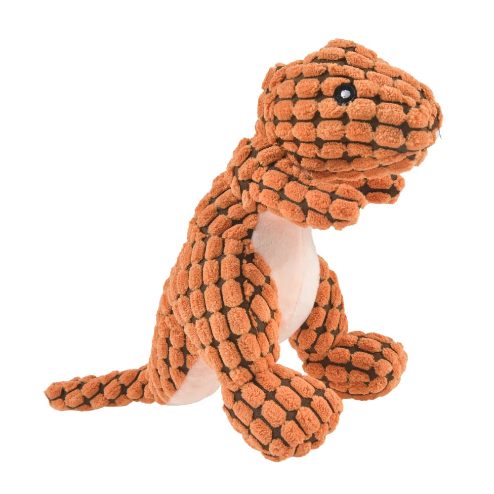 FanzyMarket plush dinosaur chew toy for dogs and cats, interactive fleece material, small size, soft and durable pet toy.