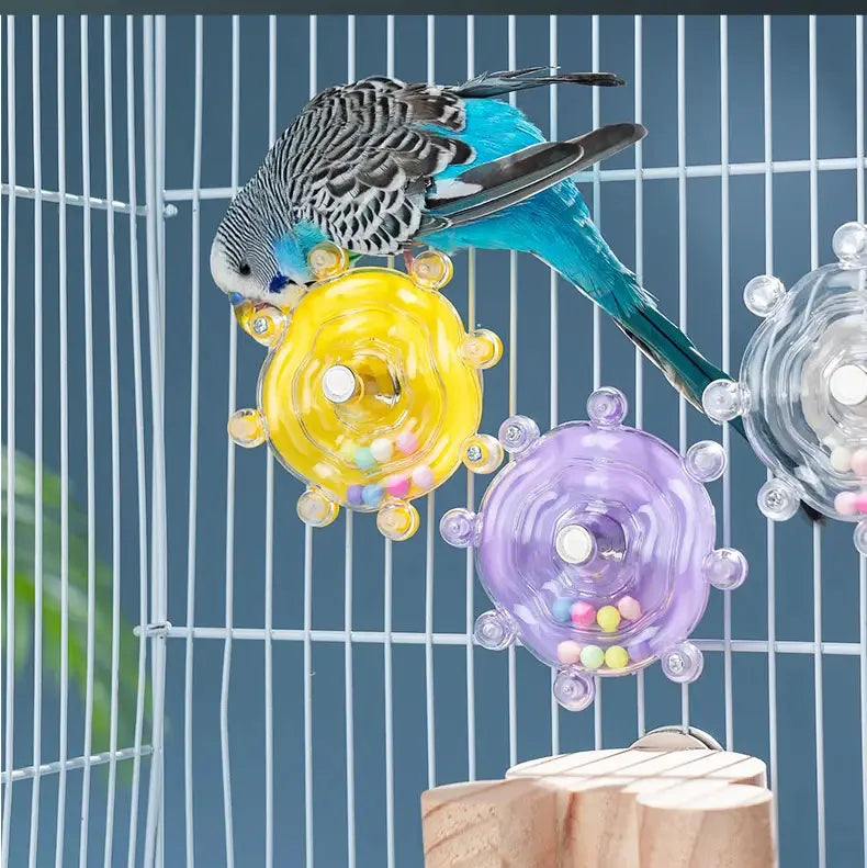 FanzyMarket interactive rotating treat dispenser parrot toy for mental stimulation and cage entertainment in pet supplies and pet toys.