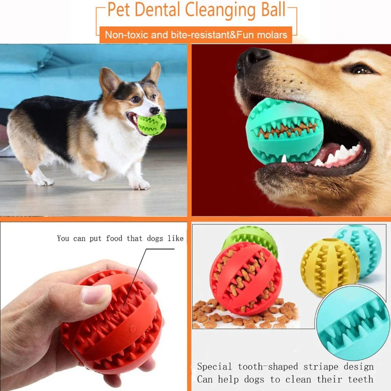 Yellow FanzyMarket interactive rubber chew ball for dogs and cats, treat dispenser and tooth-cleaning toy in 5cm and 7cm sizes.