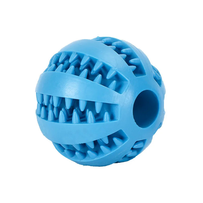 Yellow FanzyMarket interactive rubber chew ball for dogs and cats, treat dispenser and tooth-cleaning puppy toy, 5cm and 7cm sizes.