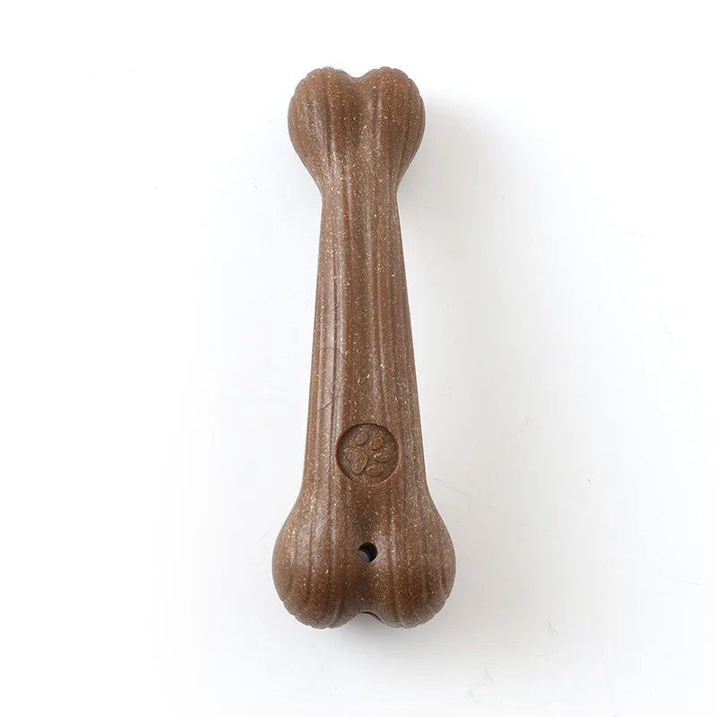 FanzyMarket dog dental chew toy shaped like a bamboo bone, designed for teeth cleaning, freshening breath, and durable chew training.