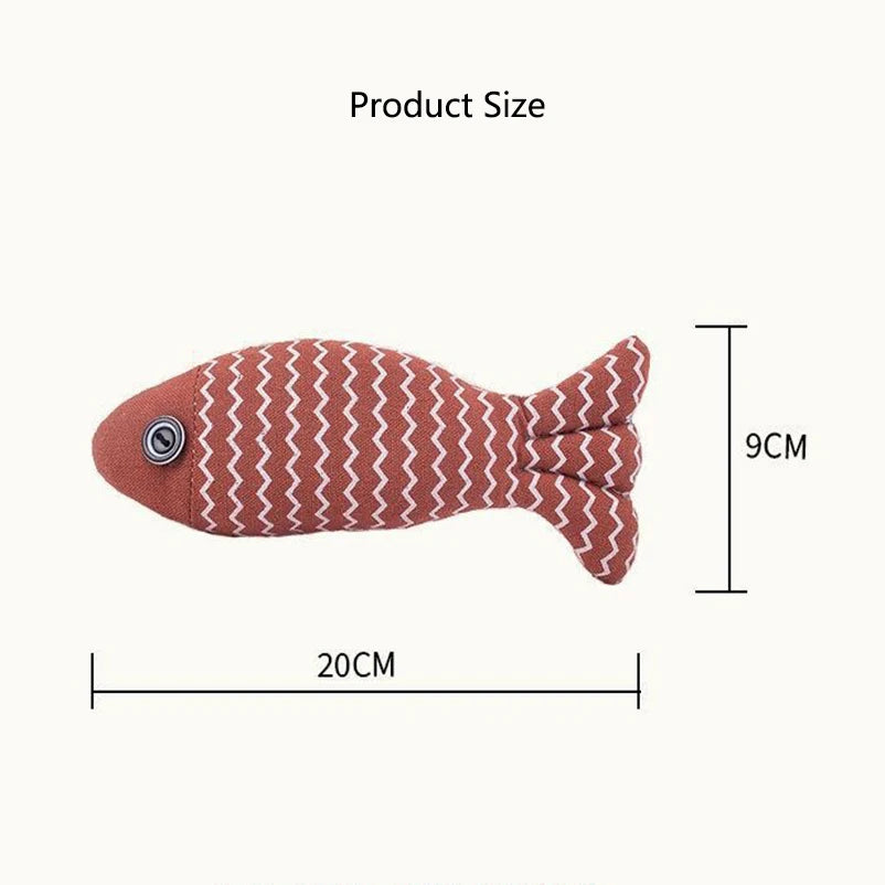 FanzyMarket burlap fish cat toy, interactive chew-resistant toy for cats, designed for teeth cleaning and entertainment.