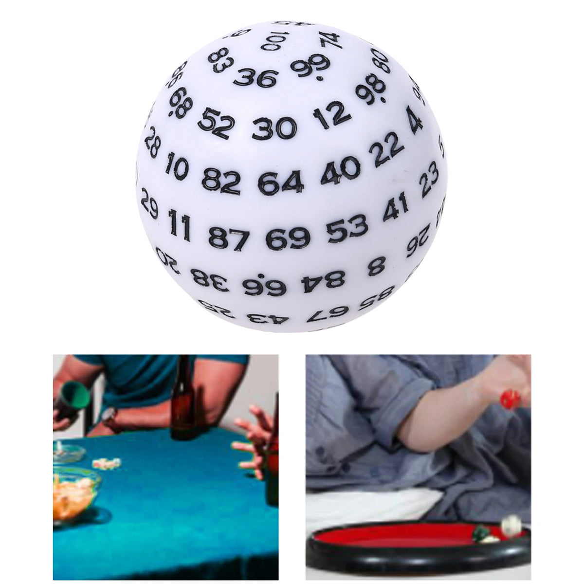 Acrylic 100-sided D100 dice for tabletop RPG games, 48mm size, clear design, featuring numerals for gaming accessories