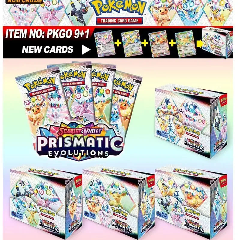 360-piece Scarlet & Violet Paldean Prismatic Evolutions trading card booster lot from FanzyMarket, featuring English TCG cards and game packs.