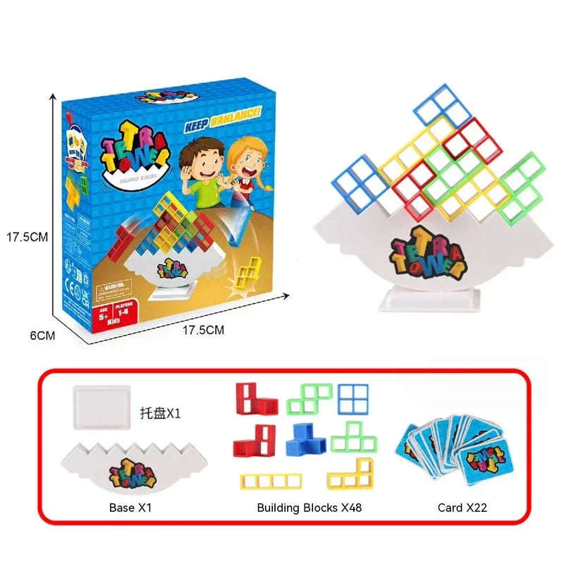 FanzyMarket Tetra Tower Balance Stacking Game with 32 pieces, a family-friendly puzzle for kids and adults, perfect for parties.