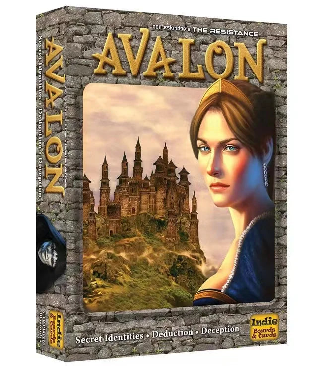FanzyMarket Resistance Avalon card game for 5-10 players, social deduction party game with colorful cards and game setup.