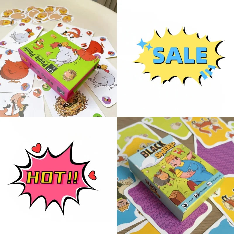 Three-party card games by FanzyMarket featuring Chicken Chiu Chiu, Drecksau, and Piou Piou for family fun and entertainment.