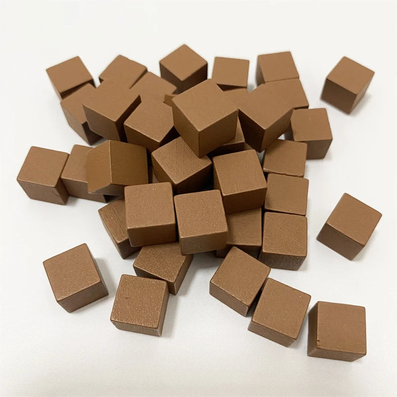 Colorful wooden cubes, 10mm dice tokens from FanzyMarket, perfect for crafts, board games, and early education activities.